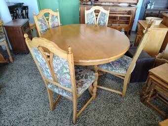 Rustikální masivní jídelní set, stůl, 4 židle