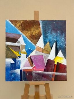 Vlkolínec v akryle moderný pohľad na tradičnú dedinku