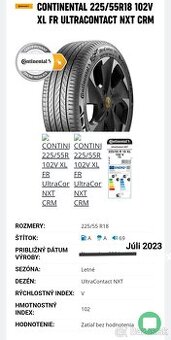 Pneumatiky - Continental UltnaCotact 225/55 R18  v xl  - 4ks