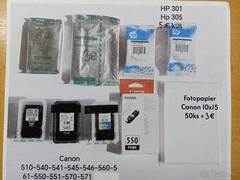 Tonery HP a Canon originál,INSTAX mini,wide