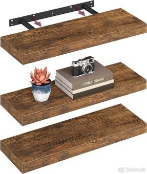 VASAGLE nástenné police – set 3 ks, vintage hnedé, nové