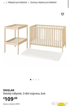 Ikea postielka s prebaľovacím pultom