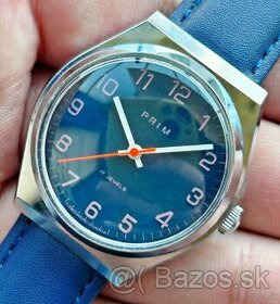 Československé mechanické vintage retro hodinky PRIM Modré
