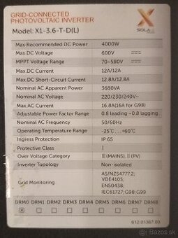 sieťový fotovoltaický menič 3,6Kw SOLAX - 1