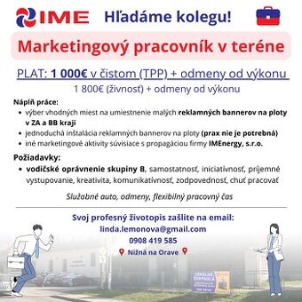 Marketingový pracovník v teréne - IME Tepelné Čerpadlá
