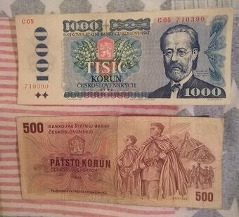 Bankovka 1000kčs 1985 a 500kčs 1973
