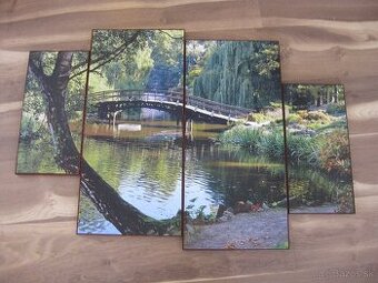 4-dielny obraz na plátne Park s jazierkom a mostom 100x69 cm