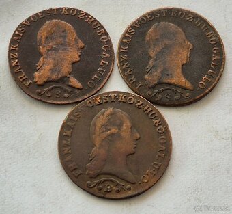 3x 1 Grajciar 1812 B, 2x S, František I.
