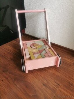 Vozicek Little Dutch s kockami ružový