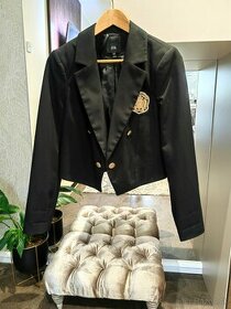 čierne elegantné sako s výšivkou - 1