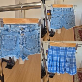 Rif. kraťasy veľkosť 122 a modrý kock.skort 128