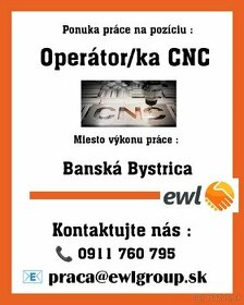 Operátor/ka CNC - Banská Bystrica - nástupný bonus 1200 €