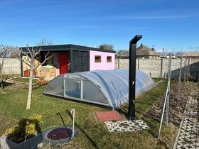 Montovaný záhradný domček s prístreškom a krytým bazénom - 1