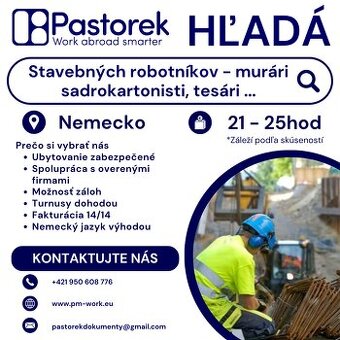 MURÁR, TESÁR, STRECHÁR, FASÁDNIK, SADROKARTONISTA - NEMECKO