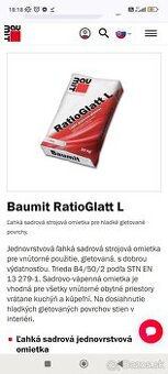 Predám sádrovú omietku baumit RatioGlatt L