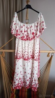 Dámske šaty nové biele s  červenými kvetmi XXL