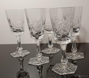 Krištáľové poháre s florálnym motívom 5 ks plus váza grátis