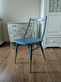 Stolička - modrá so zlatými nohami - 1