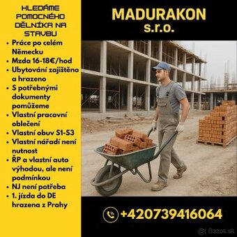 Pomocný dělník - Německo | až 18€/hod | ubytování hrazeno