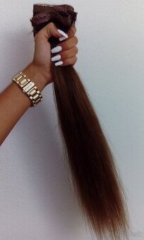 Clip in príčesky 60cm svetlohnedé zo živých vlasov