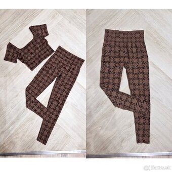 Guess hnedy monogram logovany fitness set a leginy