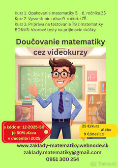 Doučovanie matematiky ZŠ cez videokurzy