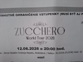 Predám lístky na koncert Zucchera