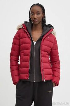 Páperová bunda Tommy Jeans dámska červená