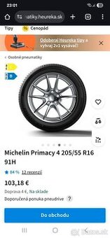 Michelin primacy 4 205/55 r16 skoro nové 2 Ks.