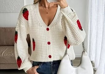 Jahôdkový sveter kardigan S hrubší