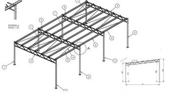 Oceľová konštrukcia   6x12x4 m prístrešok , garáž