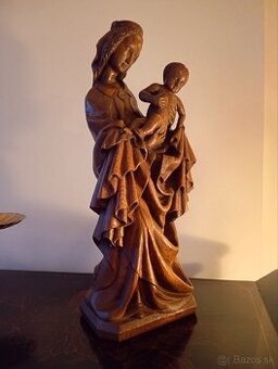Stará z dreva vyrezávaná Madona s dieťaťom 50 cm