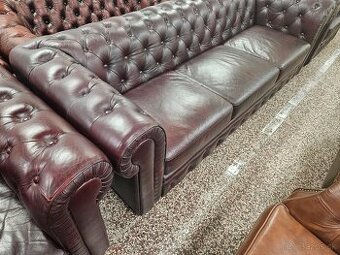 CHESTERFIELD ŠTÝL KOŽENÁ,3+1+1 TMAVOBORDOVÁ