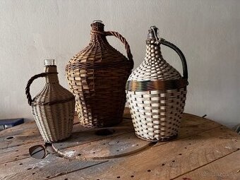 Vintage demižóny v prútenom opletení – set 3 ks