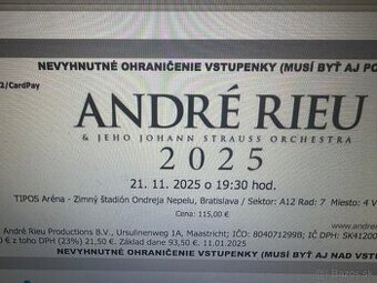 2 vstupenky na koncert André Rieu