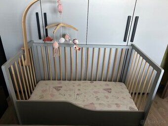 Detská postieľka Kinderkraft Lunky Gray s matracom materasso