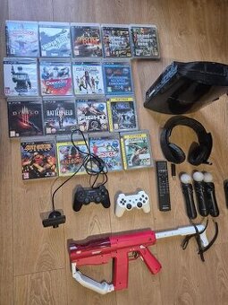 Predám veľký PS3 set: Konzola FAT, 17 hier, Sharp Shooter a