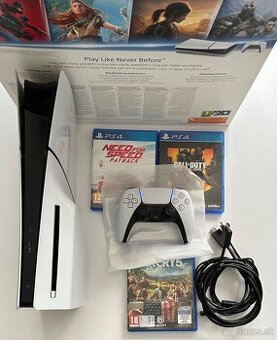 V Záruke Playstation 5 Slim + krabica + 3 hry