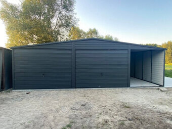 Garáž 6x6 farba grafit + 2m prístrešok