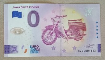 0 euro bankovka Jawa 50/20 Pionýr 2026 Zlatá prítlač