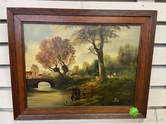 B2. olejomalba na doske/ drevo, ram drevo, 59 x 73 cm