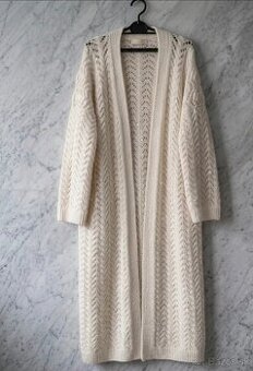 Dlhý pletený kardigan z alpaky krémový, handmade, oversized