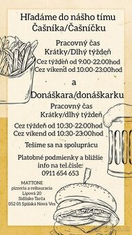 Hľadáme čašnika/ku a donáškara/ku