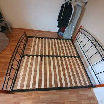 Manželská posteľ, čerešňa/čierny kov, 180x200, DOLORES