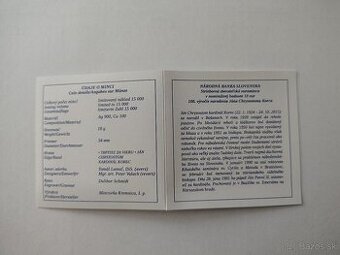 Certifikát k 10 eur Ján Chryzostom Korec