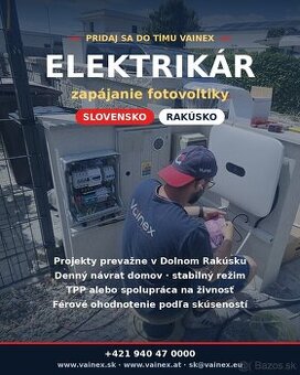 VAINEX hľadá elektrikárov na zapájanie FVE – SK a AT