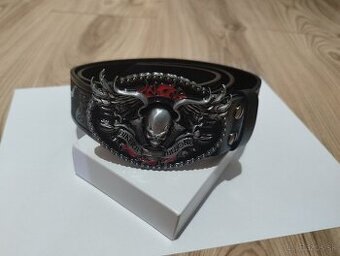 Kožený opasok s masívnou prackou (nový, 110 cm)