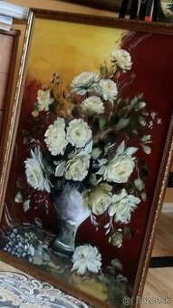 Veľká zarámovaná olejomaľba  - Kytica ruží