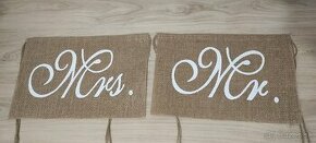 Jutová dekorácia na stoličku - Mr. a Mrs.