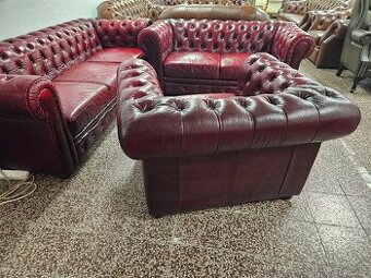CHESTERFIELD ŠTÝL 3+2+1,KOŽENÁ-BORDOVOČERVENÁ,ZĽAVA